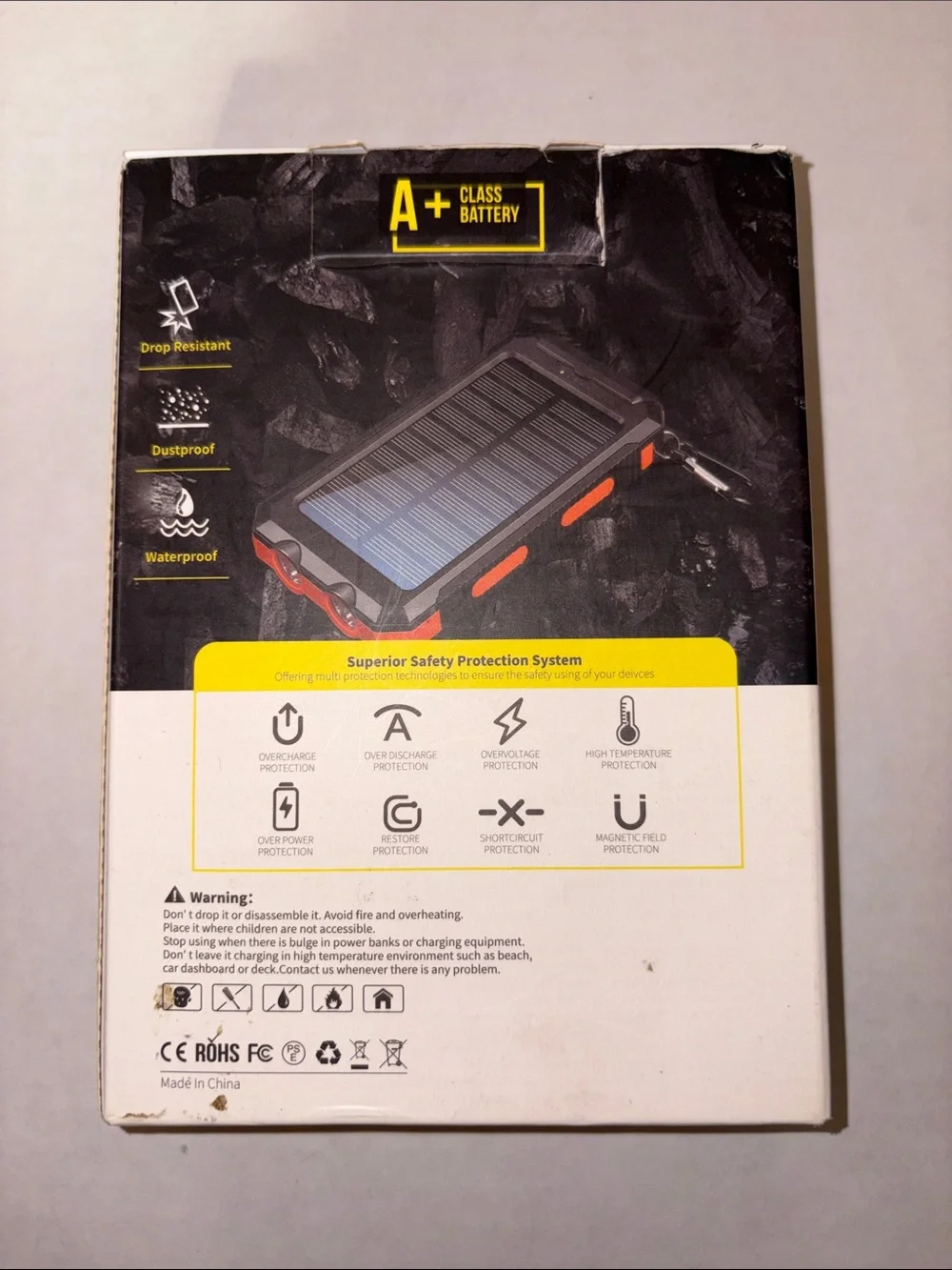 🏡NIB Solar Power Bank Portable Charger - Black with Orange Accents - OS